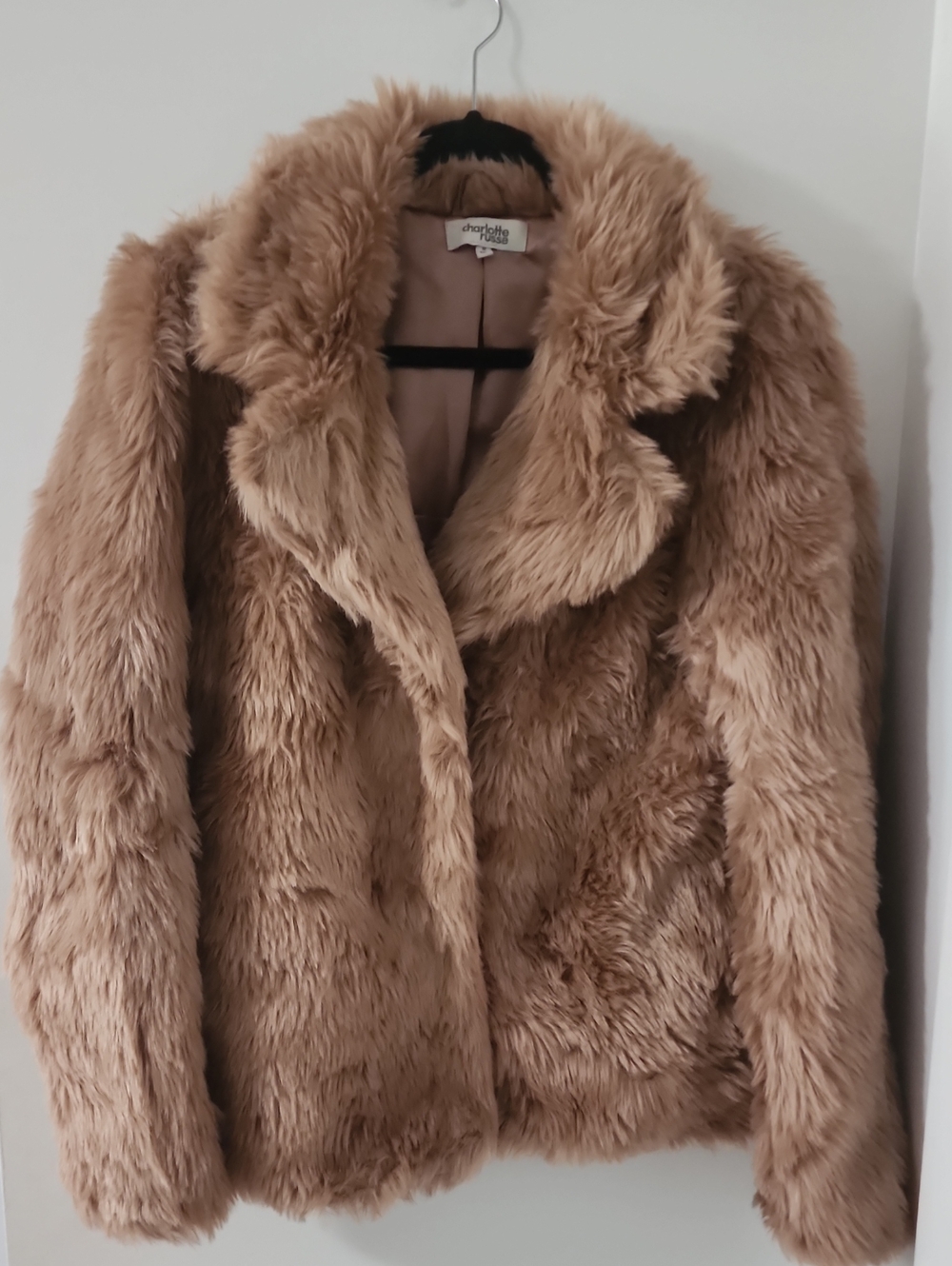 Charlotte Russe Faux Fur Teddy Jacket in Light Tan